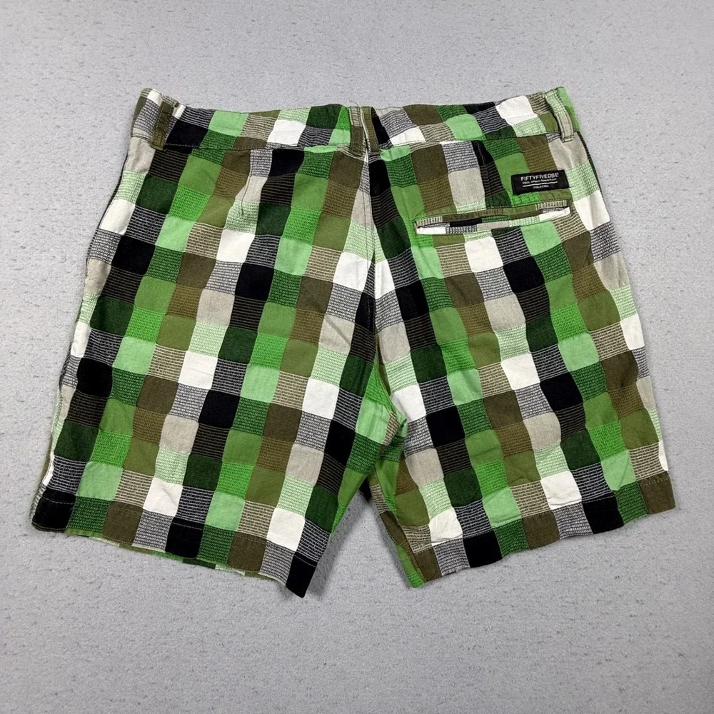 55DSL Diesel Mens Green Checkered Plaid Cotton Casual Shorts Size 34